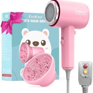 Feekaa Portable Mini Children's Hair Dryer Pink Travel Size Quiet Compact with Diffuser and DIY Stickers