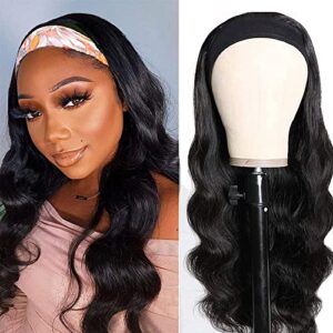 feibin Headband Wig Human Hair Wigs for Black Women Human Hair Headband Wig Body Wave 20 Inch Wear and Go Wigs Glueless Human Hair Wig Machine Made None Lace Front Wig Natural Color 150% Density