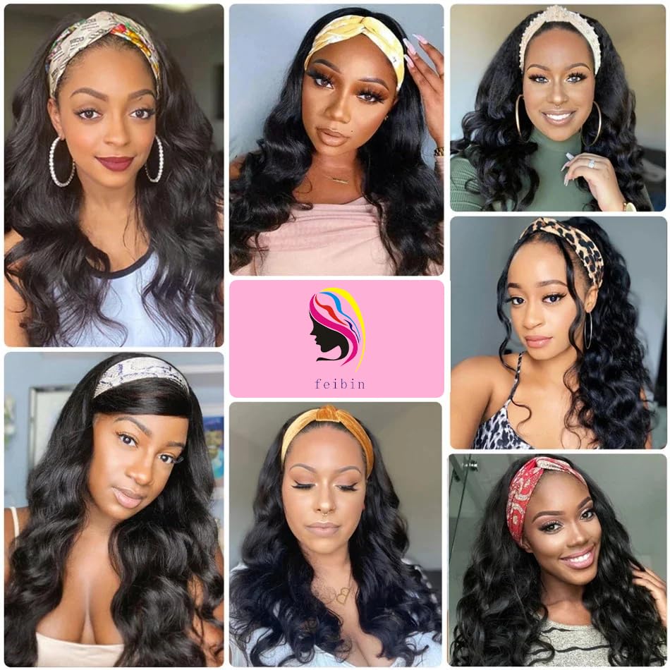 feibin Headband Wig Human Hair Wigs for Black Women Human Hair Headband Wig Body Wave 20 Inch Wear and Go Wigs Glueless Human Hair Wig Machine Made None Lace Front Wig Natural Color 150% Density - Image 6