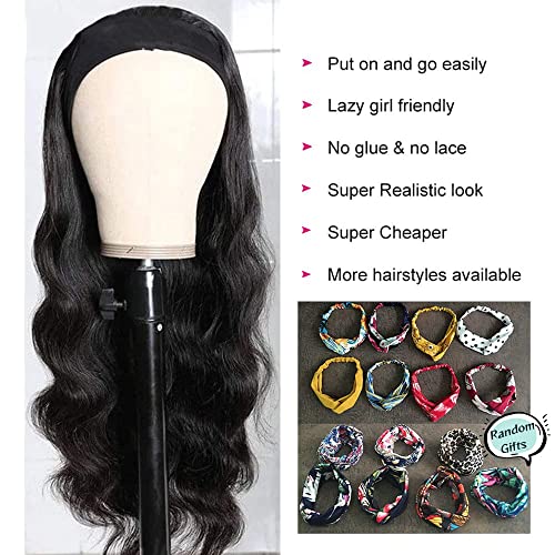 feibin Headband Wig Human Hair Wigs for Black Women Human Hair Headband Wig Body Wave 20 Inch Wear and Go Wigs Glueless Human Hair Wig Machine Made None Lace Front Wig Natural Color 150% Density - Image 3