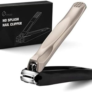 FERYES 3-in-1 Fingernail Clipper with No-Splash Nail Catcher and Metal Storage Box - Toenail Clipper with Nail File for Men & Women - Champagne