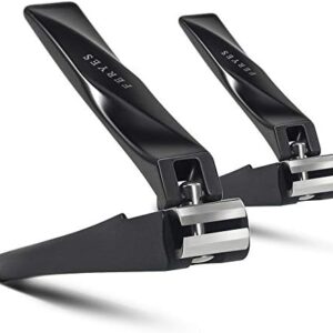 FERYES Nail Clippers with Catcher 2 PCS Set, No Splash Fingernail Clipper and Toenail Clipper, Stainless Steel Nail Cutters - W/Black Metal Case Packing