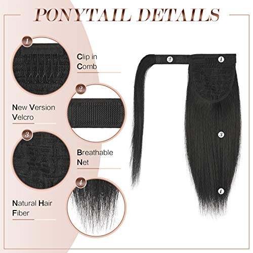 FESHFEN Straight Ponytail Extension 14 inch Natural Long Ponytails Wrap Around Clip in Pony Tail Hair Piece Synthetic Hairpieces for Women Girls, Dark Brown - Image 4