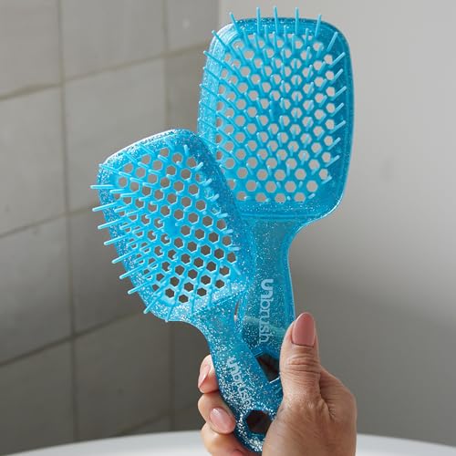 FHI HEAT UNbrush MINI Wet & Dry Vented Detangling Hair Brush, Sapphire Blue - Image 4