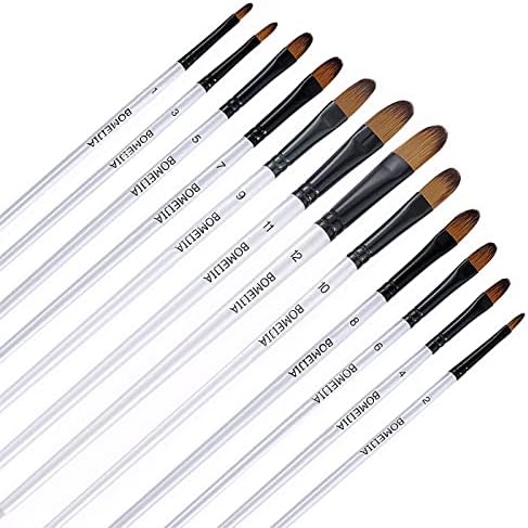 Filbert Paint Brushes Set, 12 PCS Synthetic Nylon Professional Artist Paint Brushes for Watercolor, Oil Painting, Acrylic, Face Body Nail Art, Crafts, Rock Painting