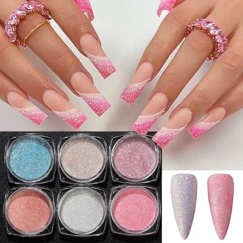 Fine Glitter, Glitter for Nails,6 Cans 20g Glitter Set, 6 Assorted Color Arts and Craft Glitter, Eyeshadow Makeup Nail Art Pigment Glitter