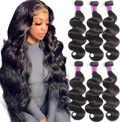 Flady 12A Brazilian Human Hair Bundles Body Wave 3 Bundles Human Hair 24 26 28 Inch Virgin Hair Bundles Deals Human Hair Weave Body Wave Human Hair Extensions Natural Color