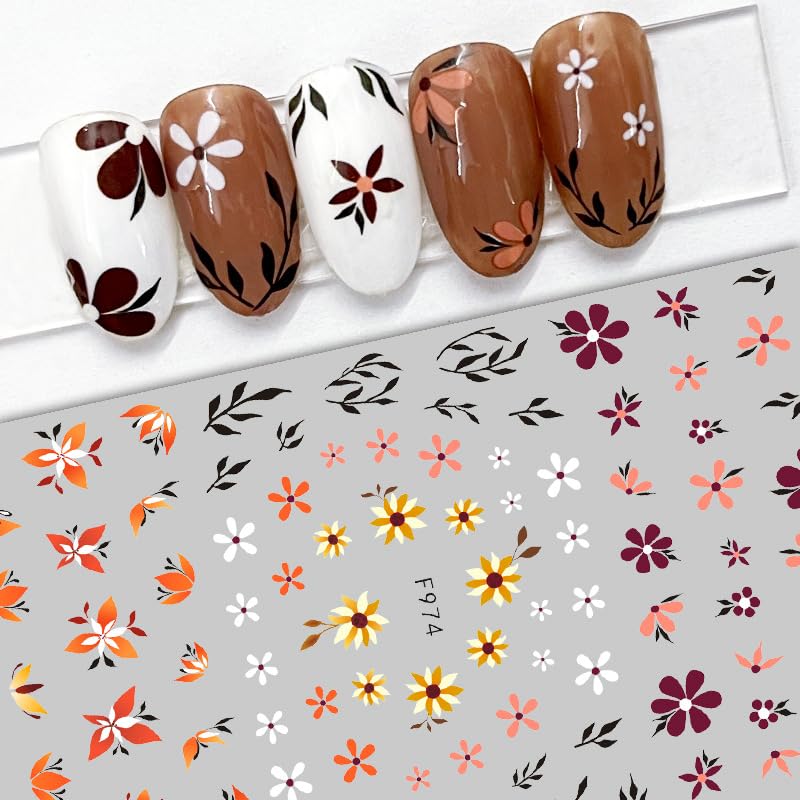 Flower Nail Art Stickers Decals Floral Daisy Nail Decals Spring Summer Nail Art Decorations Supplies Daisy Floral Leaf Design 3D Self-Adhesive Nail Stickers Gel Manicure Sliders for Women Girls 6PCS - Image 5