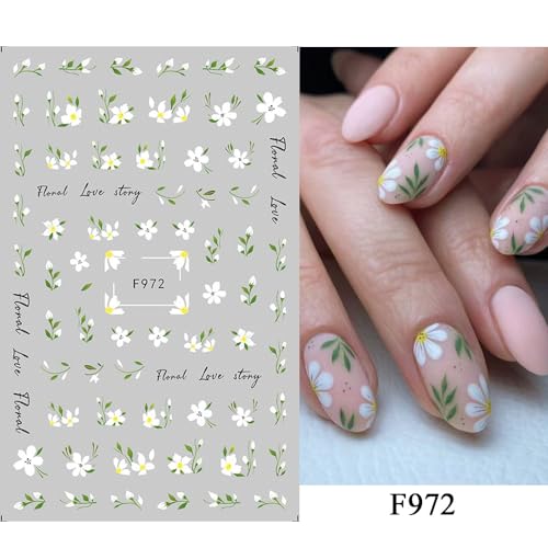 Flower Nail Art Stickers Decals Floral Daisy Nail Decals Spring Summer Nail Art Decorations Supplies Daisy Floral Leaf Design 3D Self-Adhesive Nail Stickers Gel Manicure Sliders for Women Girls 6PCS - Image 7