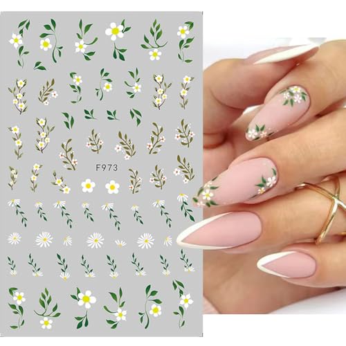 Flower Nail Art Stickers Decals Floral Daisy Nail Decals Spring Summer Nail Art Decorations Supplies Daisy Floral Leaf Design 3D Self-Adhesive Nail Stickers Gel Manicure Sliders for Women Girls 6PCS - Image 4