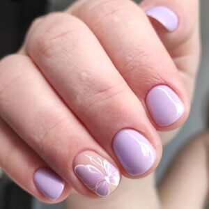 Flower Press on Nails Short Square Acrylic Fake Nails with Glue,Spring Summer Purple Nails Purple Butterfly Design Press on Nails Natural Fit Nail Art Kit 24Pcs Purple Butterfly（8）