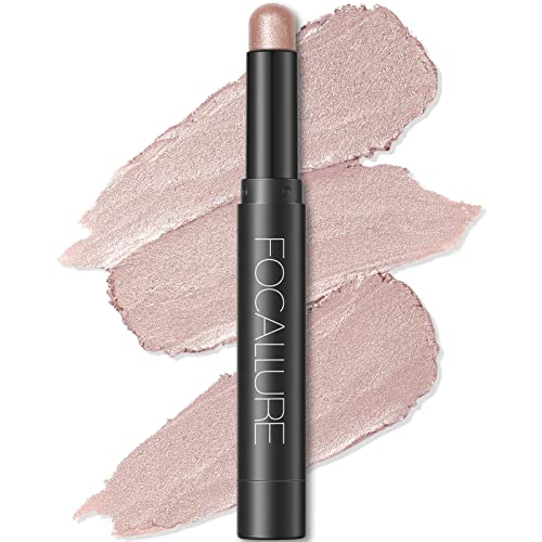 FOCALLURE Shimmer and Matte Cream Eyeshadow Stick,Smooth Brilliant Eye Brightener Pencil for Women,Long Lasting Waterproof Eye Shadow and Liners Makeup,CHAMPAGNE