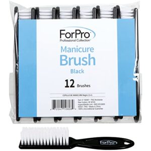 ForPro Premium Nail Brush, Professional Nail Scrub Brush for Cleaning Toes and Fingernails, 5.5” L, Black, 12-Count