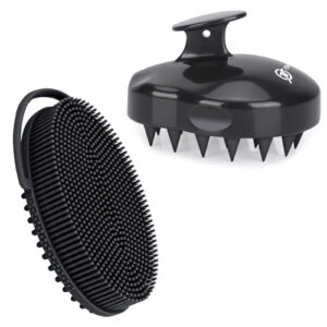 FREATECH Silicone Body Scrubber and Shampoo Brush Bundle