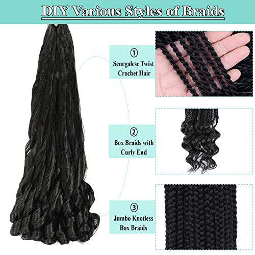 French Curl Braiding Hair 8packs, 26inch 1B Curly Braiding Hair Pre Stretched for Goddess Box Braids Crochet Hair, Bounce Curl Loose Wave Braids Curly End Crochet Hair for Black Women - Image 5