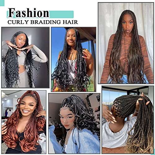 French Curl Braiding Hair 8packs, 26inch 1B Curly Braiding Hair Pre Stretched for Goddess Box Braids Crochet Hair, Bounce Curl Loose Wave Braids Curly End Crochet Hair for Black Women - Image 6