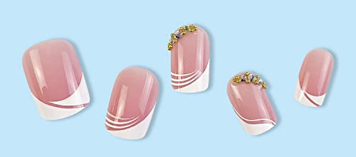 French Tip Fake Nails Short Square Press on Nails Cute Pink Glue on Nails with Rhinestones Designs Short French Acrylic Nails White Nail Tip Artificial Nails for Women Girls Nail Art Decorations - Image 6