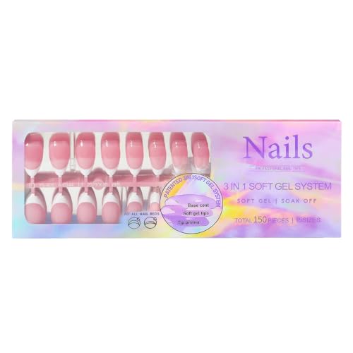 French Tip Gel Nail Tips 3 In 1 X Coat Tips Pre-applied Tip Primer Base Coat Cover Press On Nails Fake Nails X Coat Tips 3 In 1 Soft Gel System Kit 3 In 1 French Nail X Coat Tips - Image 3