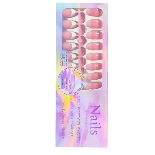 French Tip Gel Nail Tips 3 In 1 X Coat Tips Pre-applied Tip Primer Base Coat Cover Press On Nails Fake Nails X Coat Tips 3 In 1 Soft Gel System Kit 3 In 1 French Nail X Coat Tips - Image 2