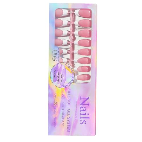 French Tip Gel Nail Tips 3 In 1 X Coat Tips Pre-applied Tip Primer Base Coat Cover Press On Nails Fake Nails X Coat Tips 3 In 1 Soft Gel System Kit 3 In 1 French Nail X Coat Tips