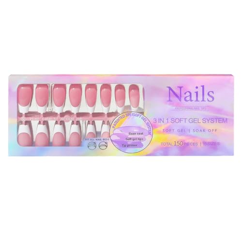 French Tip Gel Nail Tips 3 In 1 X Coat Tips Pre-applied Tip Primer Base Coat Cover Press On Nails Fake Nails X Coat Tips 3 In 1 Soft Gel System Kit 3 In 1 French Nail X Coat Tips - Image 6