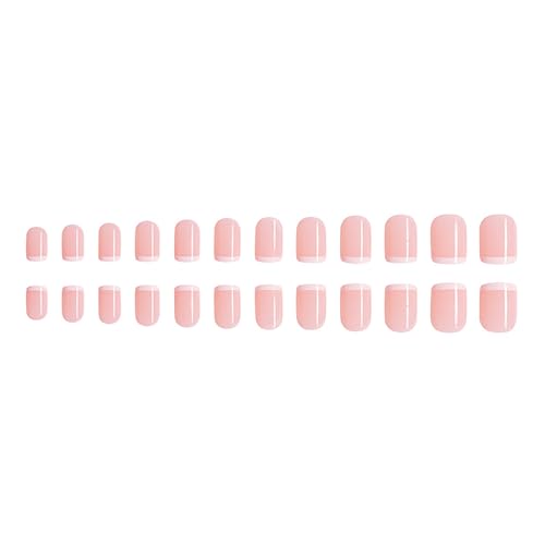 French Tip Press on Nails Extra Short Nude White Square Fake Nails Reusable Acrylic Nails With Glue on Nails Cute Glossy Full Cover Stick on Nails Accessories Nails for Women 24Pcs - Image 2