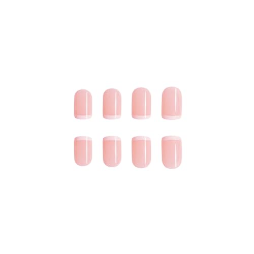 French Tip Press on Nails Extra Short Nude White Square Fake Nails Reusable Acrylic Nails With Glue on Nails Cute Glossy Full Cover Stick on Nails Accessories Nails for Women 24Pcs - Image 4