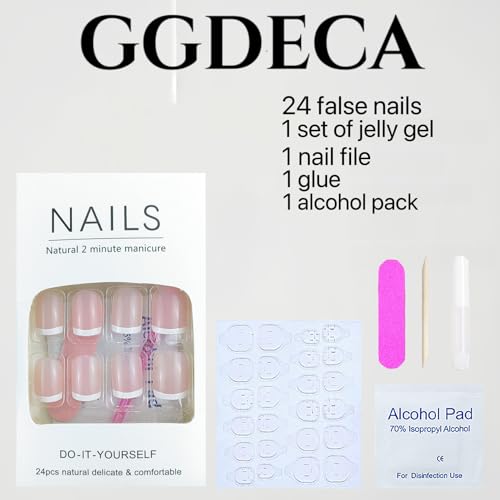 French Tip Press on Nails Extra Short Nude White Square Fake Nails Reusable Acrylic Nails With Glue on Nails Cute Glossy Full Cover Stick on Nails Accessories Nails for Women 24Pcs - Image 6