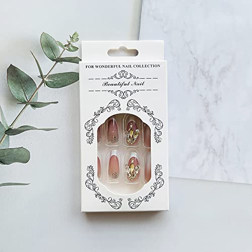 French Tip Press on Nails Medium Length Coffin Fake Nails with Rhinestones Design Glue on Nails Silver Glitter Full Cover False Nails Glossy Stick on Nails for Women Girls 24Pcs - Image 7