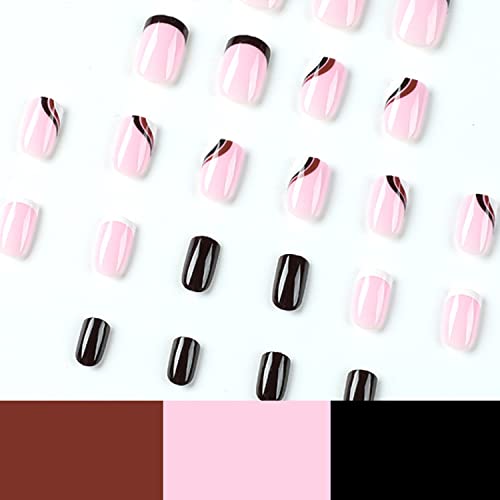 French Tip Press on Nails Short Glossy Fake Nails with Beveled Wave Designs Acrylic Square Shape False Nails, Tender Simple Full Cover French Nail Tips Decoration for Women&Girls, 24Pcs - Image 5