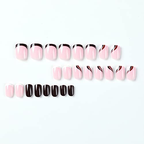 French Tip Press on Nails Short Glossy Fake Nails with Beveled Wave Designs Acrylic Square Shape False Nails, Tender Simple Full Cover French Nail Tips Decoration for Women&Girls, 24Pcs - Image 3