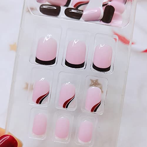French Tip Press on Nails Short Glossy Fake Nails with Beveled Wave Designs Acrylic Square Shape False Nails, Tender Simple Full Cover French Nail Tips Decoration for Women&Girls, 24Pcs - Image 6