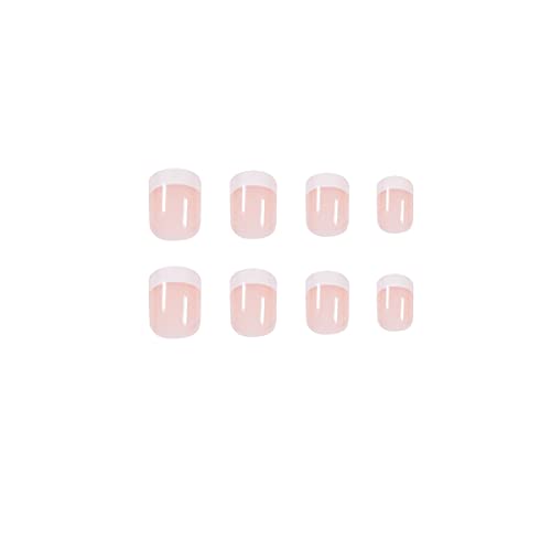 French Tip Press on Nails Short Square Fake Nails Pink False Nails with White Tip Designs Glue on Nails Cute Stick on Nails Full Cover Nude Acrylic Nails Glossy Artificial Nails for DIY Decoration - Image 3