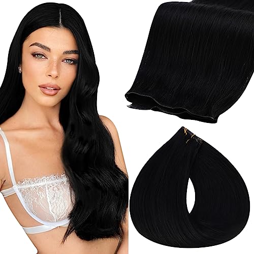 Fshine Hair Weft Weft Real Human Hair Extensions Jet Black Sew in Human Hair Extensions 18 Inch 50g Natural Remy Himan Hair Weft Hair Bundle One Piece Human Hair Weft Hair Extensions