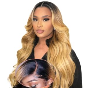 FTQZKEY 16-Inch Honey Blonde Lace Front Wig Human Hair 180% Density No Glue