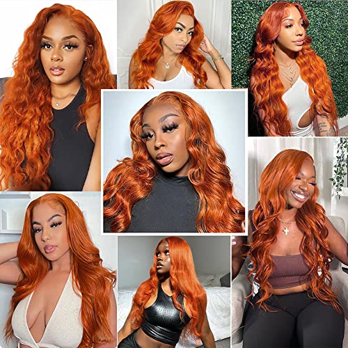 FTQZKEY Ginger Lace Front Wigs Human Hair 30 inch Ginger Orang Body Wave Wig Human Hair 13x4 Ginger Glueless Lace Front Wigs 180% Density Ginger Human Hair Wigs for Women - Image 4