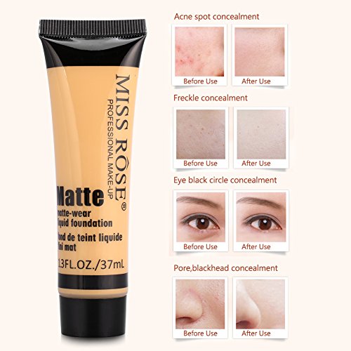Full Coverage Liquid Foundation and Concealer with Matte Finish, Minimizes Pores and Wrinkles, 30ml - Image 2