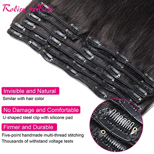 Full Head Straight Human Hair Clip ins Extensions for Black Women 16 Inch 200g Straight Human Hair Clip in Extensions 8A Unprocessed Brazilian Human Hair Real Soft and Silk Straight Hair Clip in Extensions Natural Black 10Pcs/Set with 32 Clips - Image 5