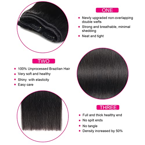 Full Head Straight Human Hair Clip ins Extensions for Black Women 16 Inch 200g Straight Human Hair Clip in Extensions 8A Unprocessed Brazilian Human Hair Real Soft and Silk Straight Hair Clip in Extensions Natural Black 10Pcs/Set with 32 Clips - Image 4