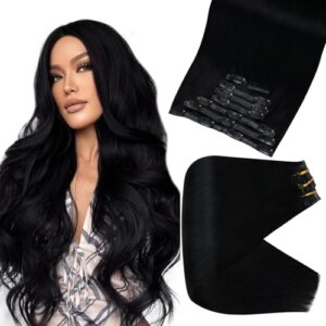 Full Shine 18 Inch Jet Black 120G Clip-in Human Hair Extensions 8 Piece Set
