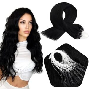 Full Shine 18 Inch Micro Ring Hair Extensions For Women Natural Black Human Hair Extensions Micro Link Beads Hair Extensions Real Human Hair Soft Straight Hair Extensions Natural