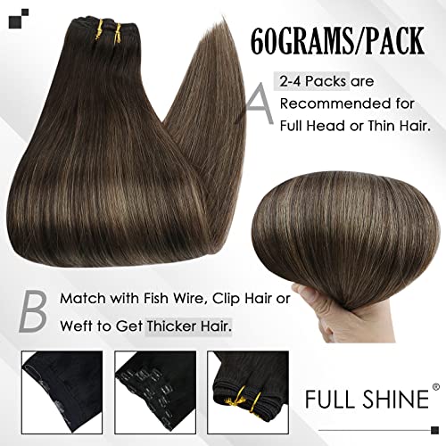 Full Shine Clip in Hair Extensions Human Hair Color 2/8/2 Ombre Brown 20 Inch Bundle Clip ins One Pack 3Pcs And One Pack 7Pcs Clip in Extensions - Image 8