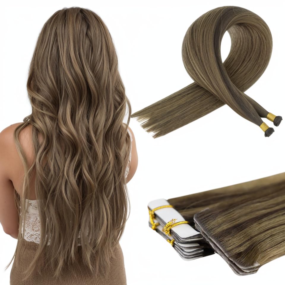 Full Shine Genius Weft Extensions Soft Straight Hair Machine Remy Weft Color Bm and Injected Tape in Hair Extensions Human Hair Virgin Seamless Natural Tape ins Human Hair