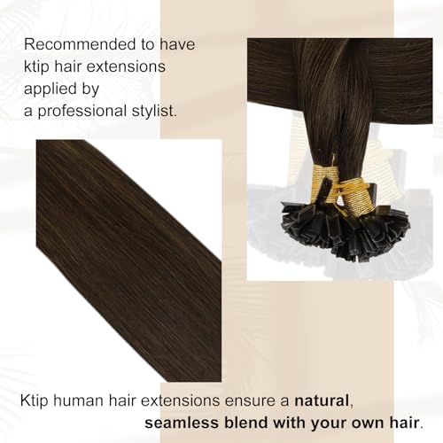 Full Shine Human Hair Extensions Ktip Hair Extensions Color 2 Brown Ktip Human Hair Extensions Real Remy Hair 18 Inch Prebonded Hair Extensions 50Gram Natural Straight Hair Extensions for Women - Image 3