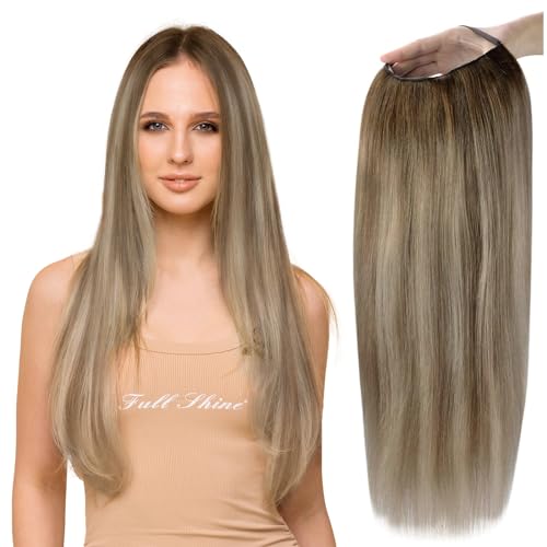 Full Shine Brown to Blonde Balayage Ombre Human Hair U Part Wig 14 Inch 120 Grams