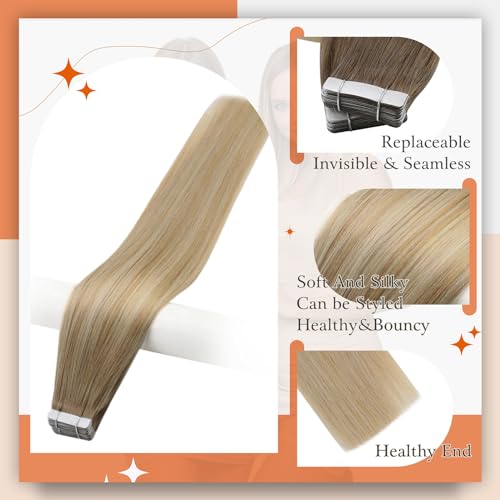 Full Shine Ombre Blonde Human Hair Tape In Extensions 16 Inch 50g 20 Piece Balayage - Image 2