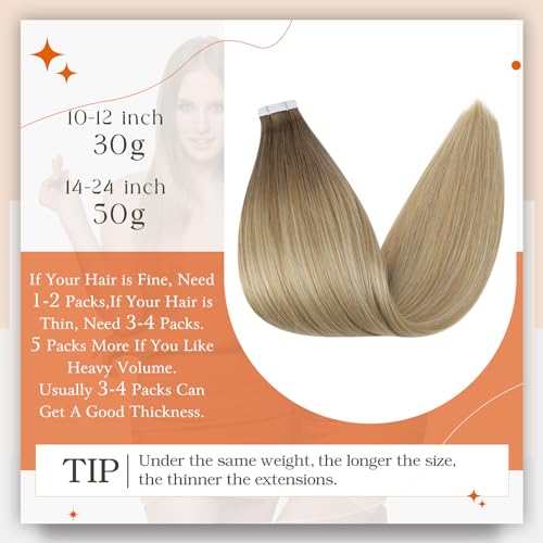 Full Shine Ombre Blonde Human Hair Tape In Extensions 16 Inch 50g 20 Piece Balayage - Image 3