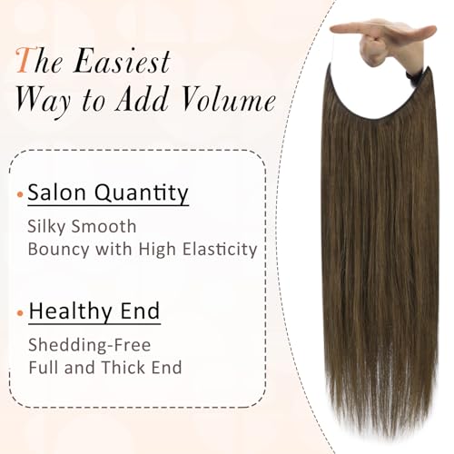 Full Shine One Piece Clip in Hair 16Inch Straight Fish Line Hair Extensions 4 Medium Brown No Glue No Weaving Invisible Wire Fish Line Hair Extensions 80g - Image 2