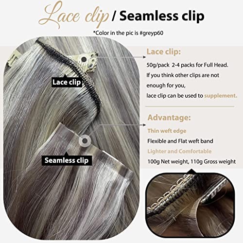 Full Shine Straight Clip in Extensions Real Human Hair 14+16 Inch Chestnut Brown Ombre Brown Mix Platinum Blonde Hair Extensions Seamless Clip in Human Hair With Pu Weft 120 Grams 8Pcs - Image 5
