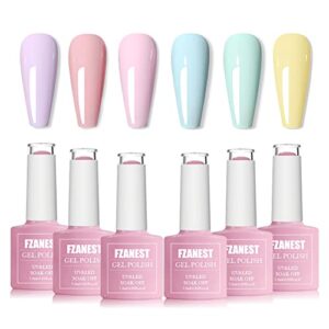 FZANEST 6-Piece Pastel Nude Gel Nail Polish Set - Pink, Purple, Blue, Green, Yellow